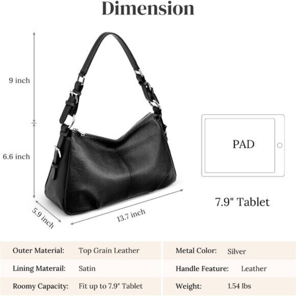 🆕Womens Black Genuine Leather Shoulder Bag Top Handle Handbag Ladies Purses - Picture 5 of 9